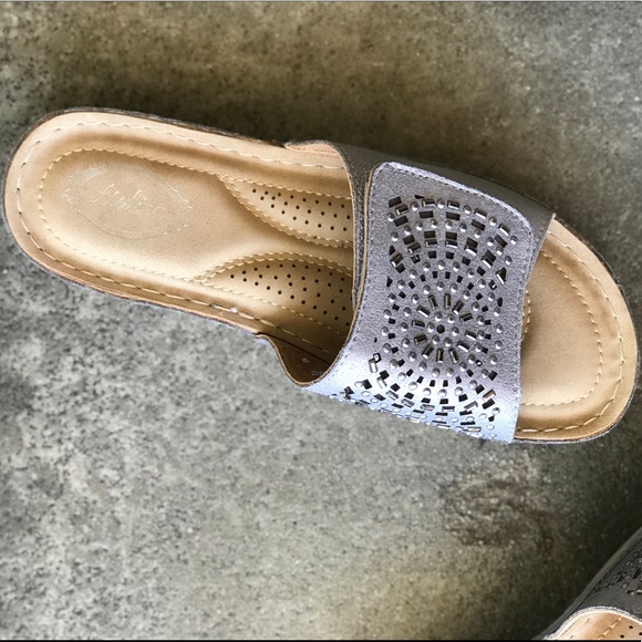 Italina Silver Metallic Comfort Strap Slide Sandal - Picture 7 of 8